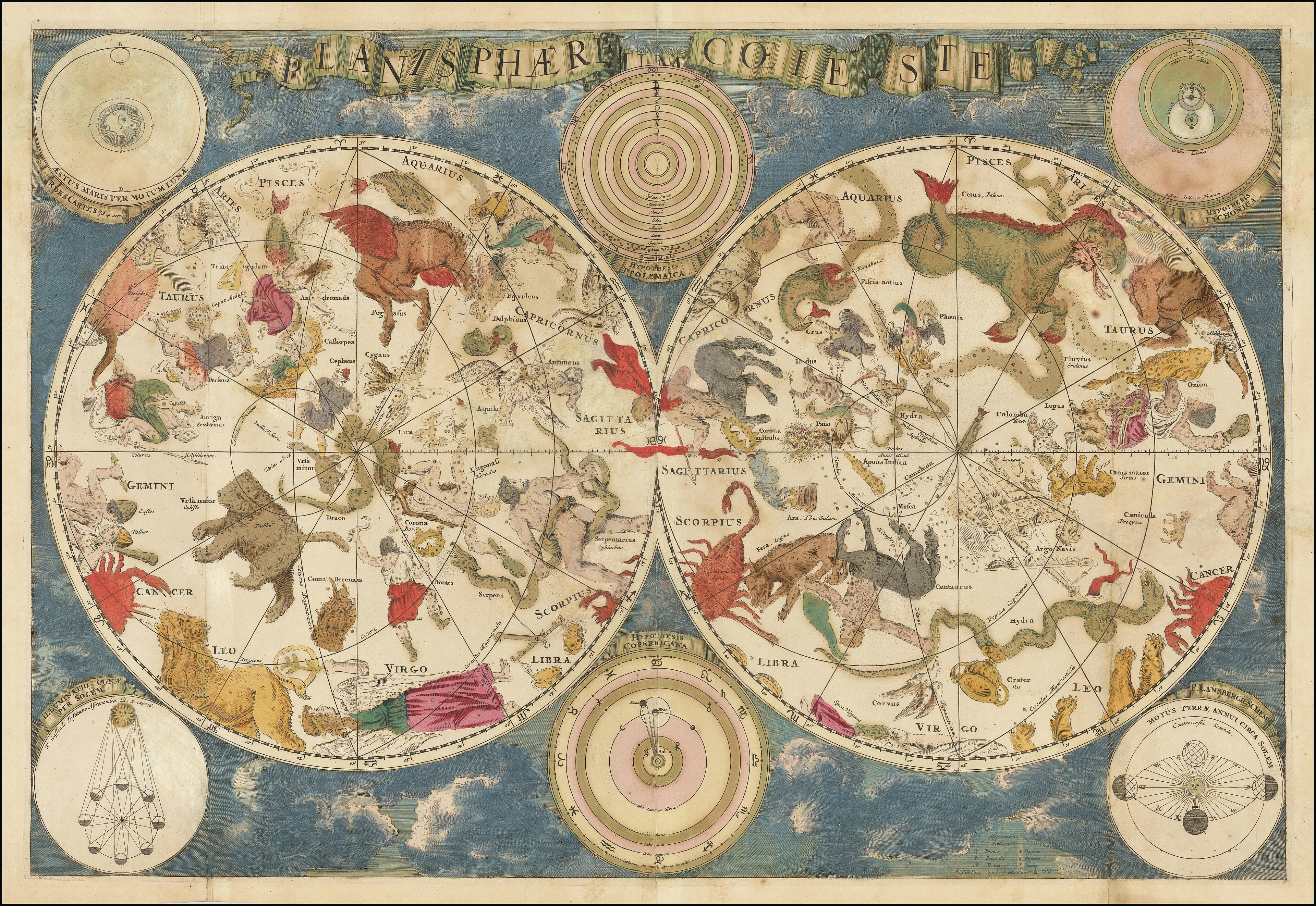 Planisphaerium Coeleste by Frederik de Wit — celestial planisphere with zodiac figures, c. 1670